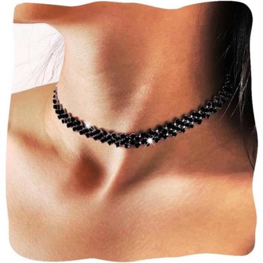 Rhinestone Choker Necklace Black Chokers Crystal Necklaces Sparkly Neck Jewelry